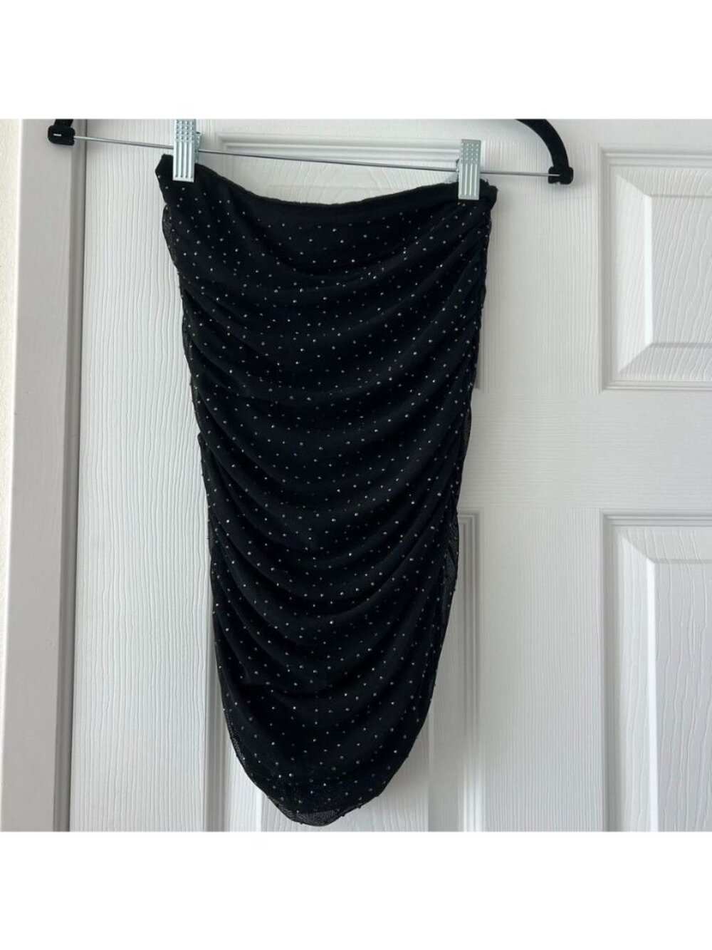 Black Rhinestone Ruched Mini Skirt Size Small NWOT